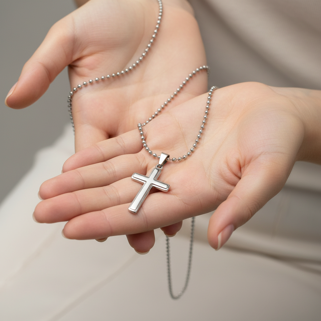 Great-Grandma Cross Necklace with Saint Clare of Assisi Quote