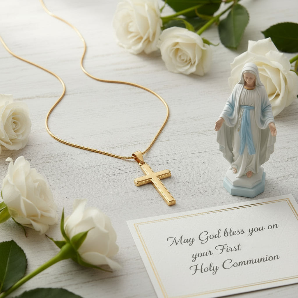 Blessings First Holy Communion Personalized Cross Necklace
