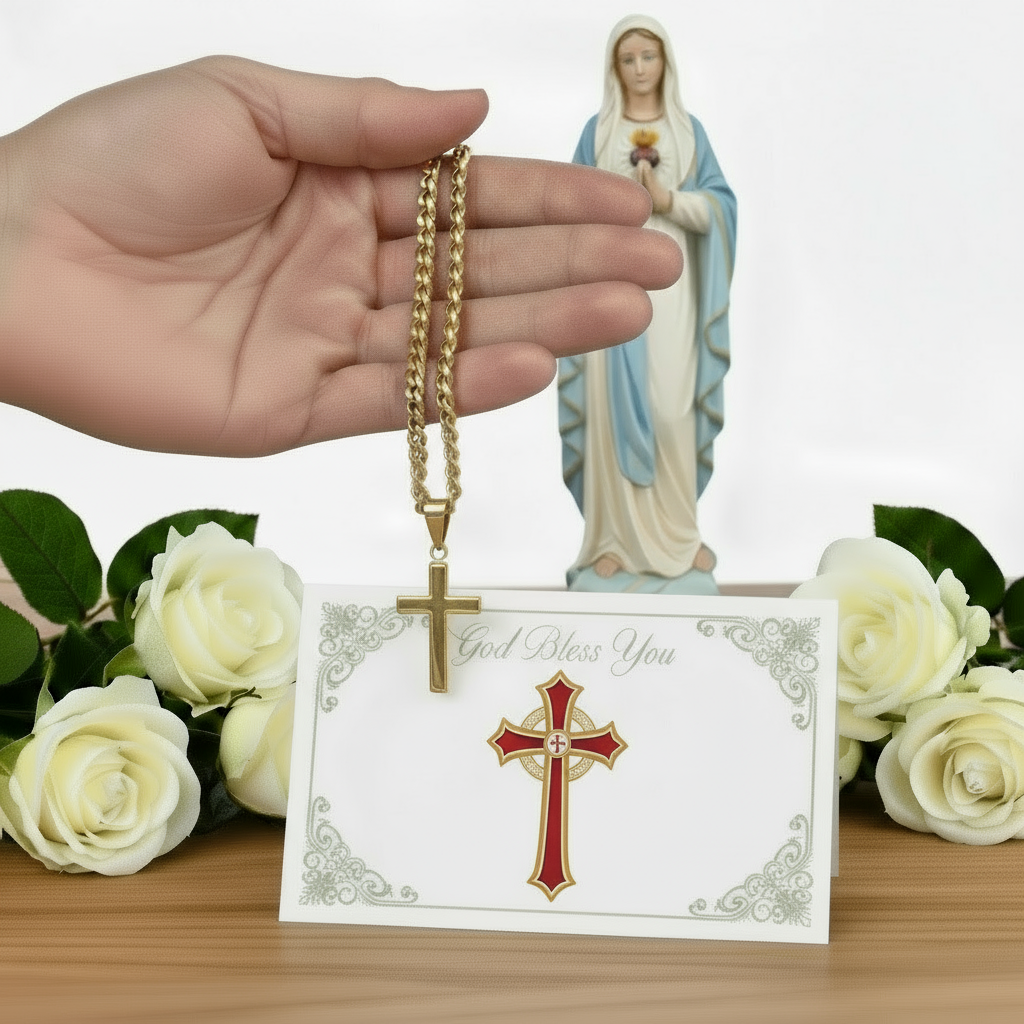 Friend Blessings On Your Confirmation Personalized Cross Necklace with Saint Ambrose Quote