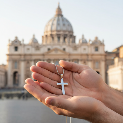 Collier croix artisanal « Mon cher ami » (homme) avec citation de Sainte Gemma Galgani