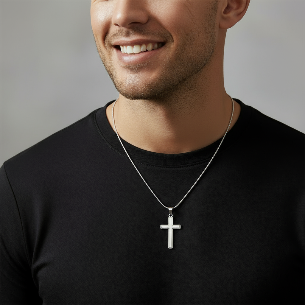 Collier croix artisanal « Mon cher ami » (homme) avec citation de Sainte Gemma Galgani