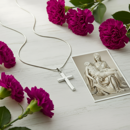 Collier croix artisanal « Mon cher ami » (homme) avec citation de Sainte Gemma Galgani