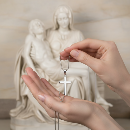 Collier croix artisanal « Mon cher ami » (homme) avec citation de Sainte Gemma Galgani