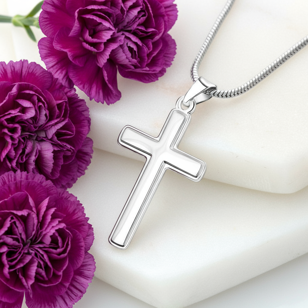 Collier croix artisanal « Mon cher ami » (homme) avec citation de Sainte Gemma Galgani