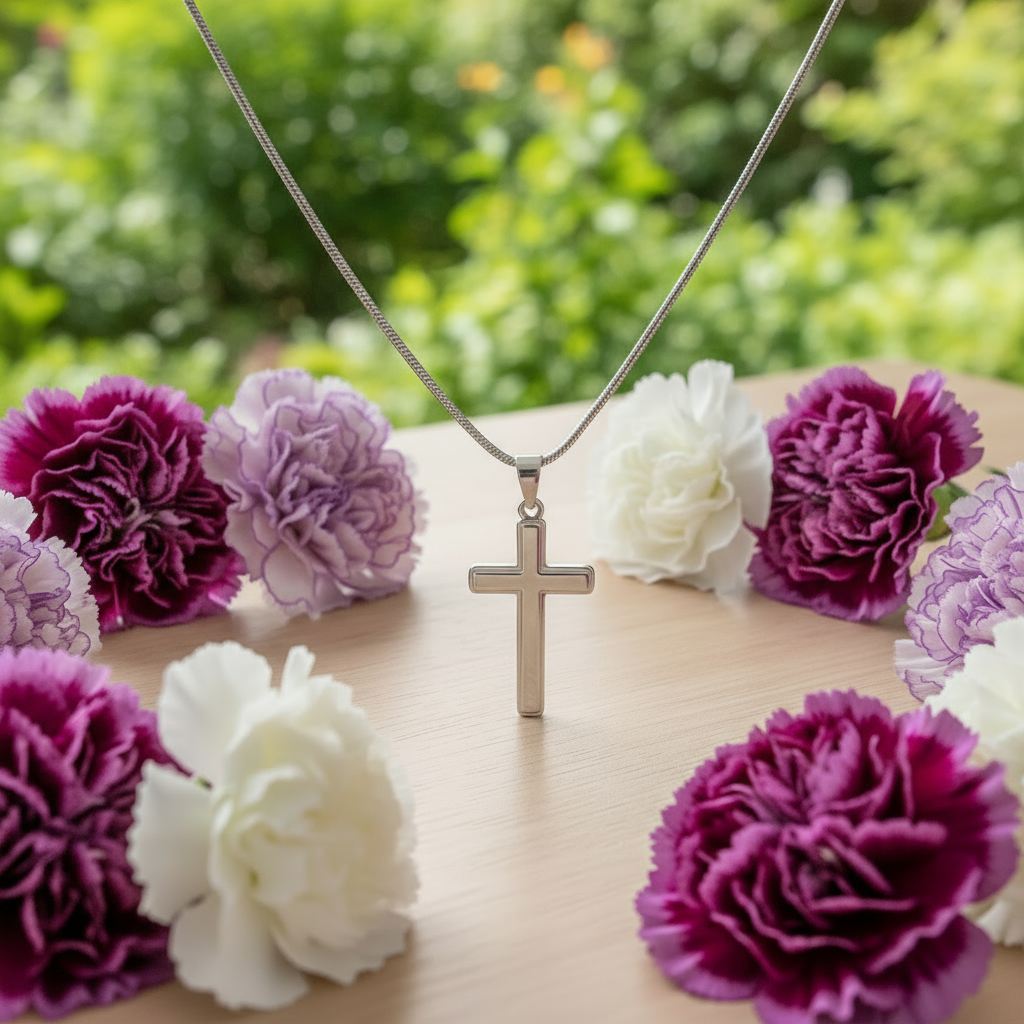 Collier croix artisanal « Mon cher ami » (homme) avec citation de Sainte Gemma Galgani