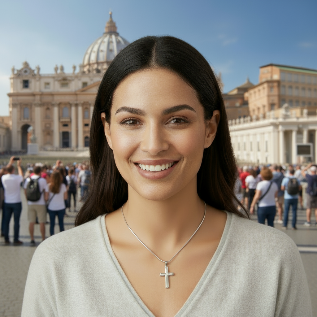 My Dear Aunt Artisan Cross Necklace with Saint Gemma Galgani Quote