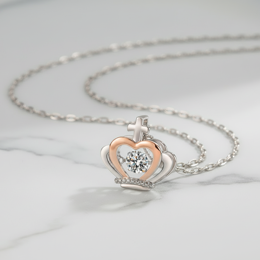 Salve Regina Crown Pendant Necklace in Sterling Silver with LATIN Prayer Card