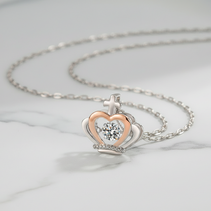 Salve Regina Crown Pendant Necklace in Sterling Silver with LATIN Prayer Card