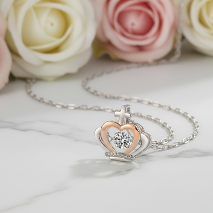 Salve Regina Crown Pendant Necklace in Sterling Silver with LATIN Prayer Card