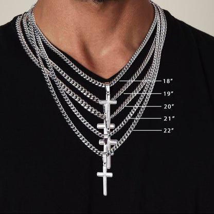 Collier artisanal en chaîne cubaine avec croix et citation de Saint Jean de la Croix