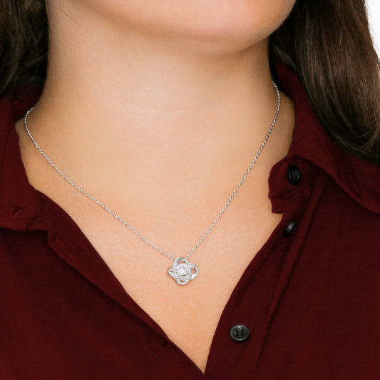 Ave Maria Love Knot Necklace with Eternal Rose and LATIN Prayer Card