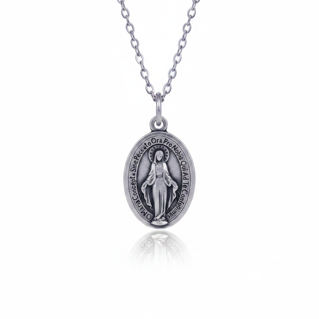 Miraculous Medal Necklace (Medal Made in Italy, Silver-Plated)