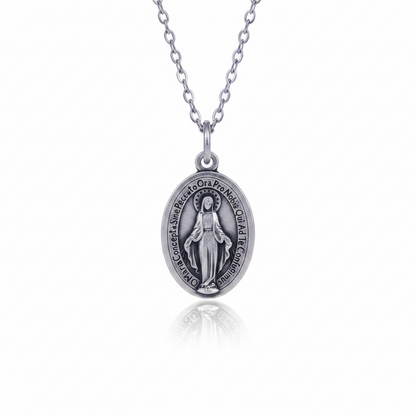 Miraculous Medal Necklace (Medal Made in Italy, Silver-Plated)