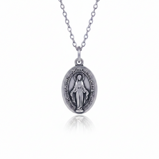 Miraculous Medal Necklace (Medal Made in Italy, Silver-Plated)