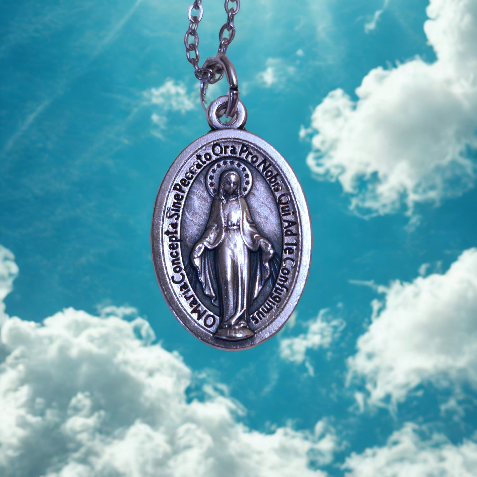 Miraculous Medal Necklace with Regina Caeli Prayer Card in ENGLISH, SPANISH or LATIN