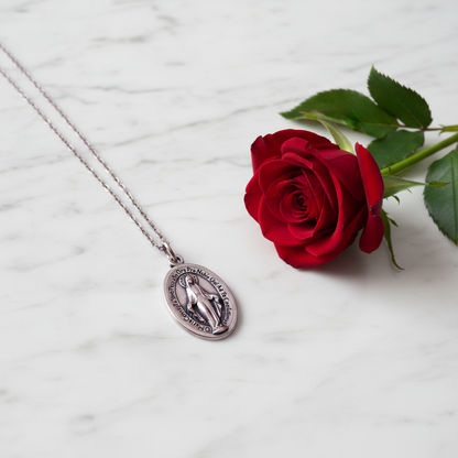 Miraculous Medal Necklace with Marian Consecration Prayer Card in ENGLISH or SPANISH