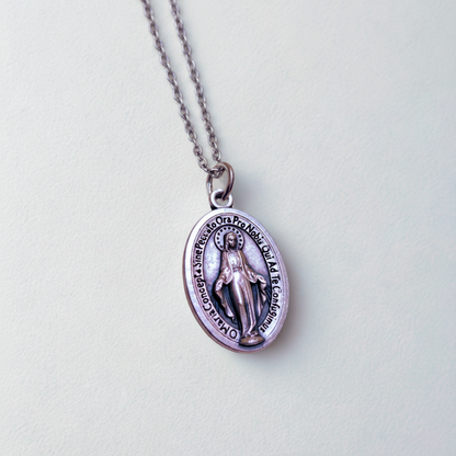 Miraculous Medal Necklace with Marian Consecration Prayer Card in ENGLISH or SPANISH