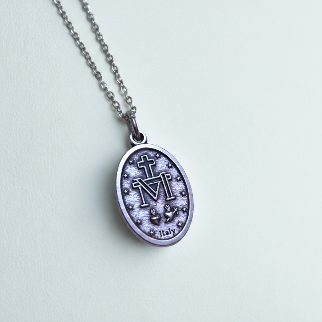 Miraculous Medal Necklace with Regina Caeli Prayer Card in ENGLISH, SPANISH or LATIN