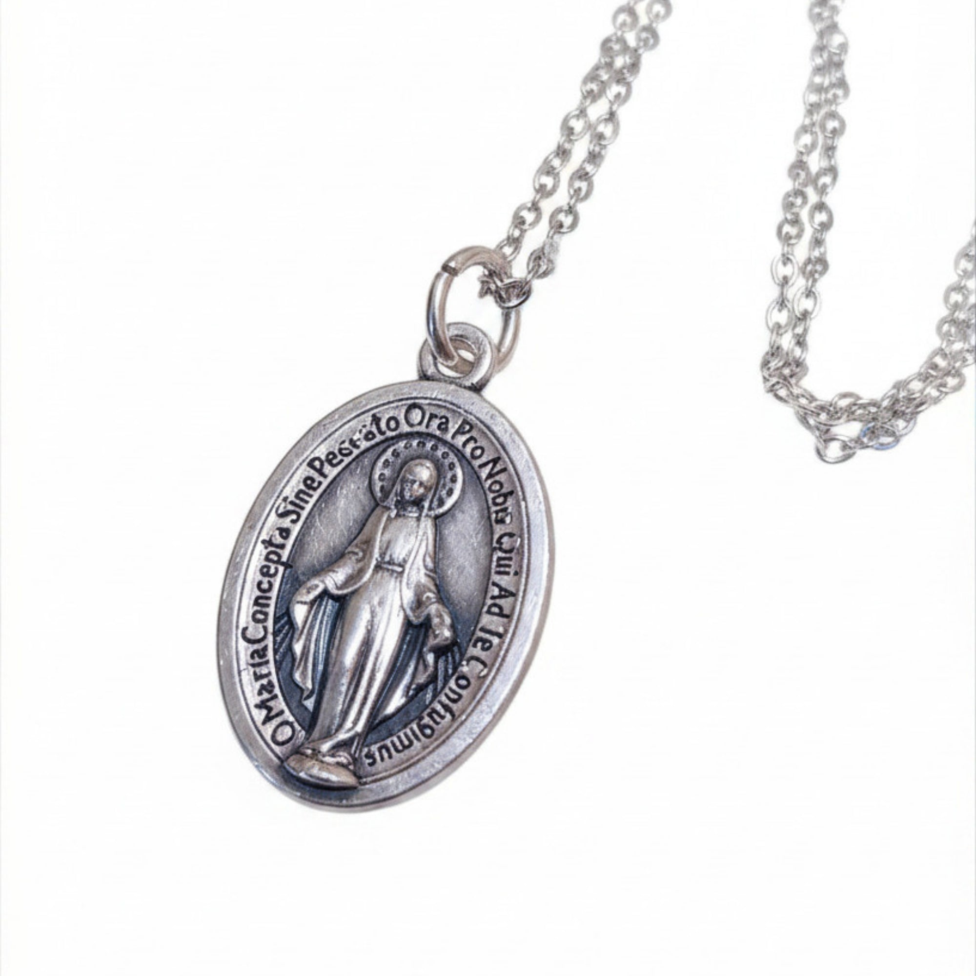Miraculous Medal Necklace (Medal Made in Italy, Silver-Plated)