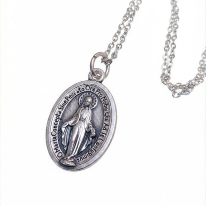 Miraculous Medal Necklace with Marian Consecration Prayer Card in ENGLISH or SPANISH
