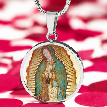 Our Lady of Guadalupe Round Necklace with Personalized Engraving
