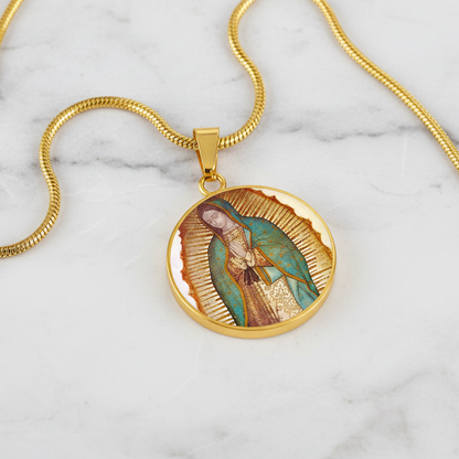 Our Lady of Guadalupe Round Necklace with Personalized Engraving