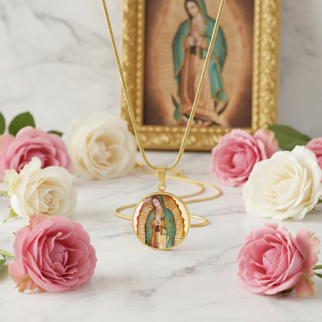 Our Lady of Guadalupe Round Necklace with Personalized Engraving