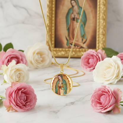Our Lady of Guadalupe Round Necklace with Personalized Engraving