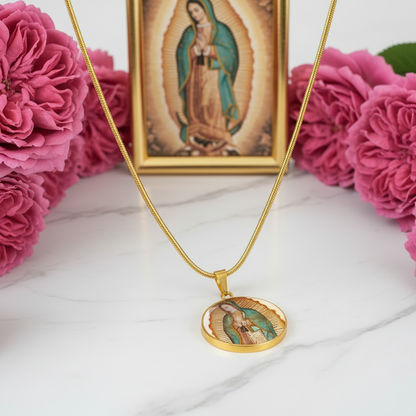 Our Lady of Guadalupe Round Necklace with Personalized Engraving