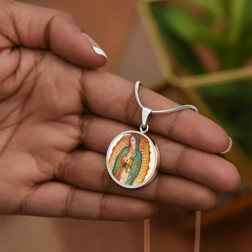 Our Lady of Guadalupe Round Necklace with Personalized Engraving