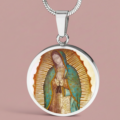 Our Lady of Guadalupe Round Necklace with Personalized Engraving