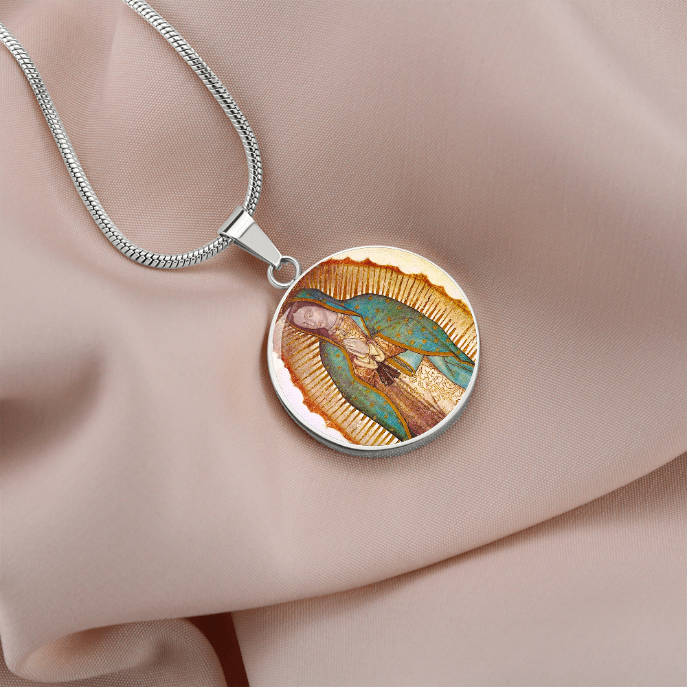 Our Lady of Guadalupe Round Necklace with Personalized Engraving