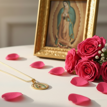 Our Lady of Guadalupe Round Necklace with Personalized Engraving