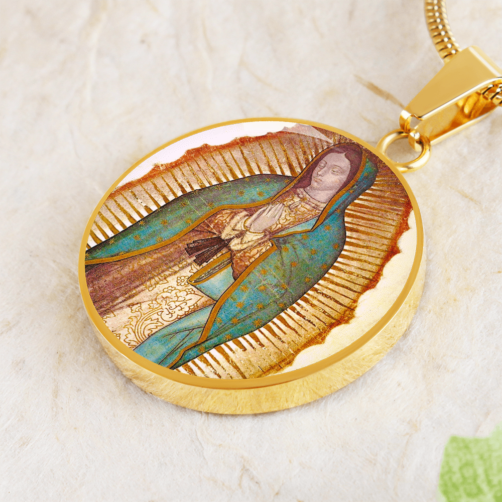 Our Lady of Guadalupe Round Necklace with Personalized Engraving