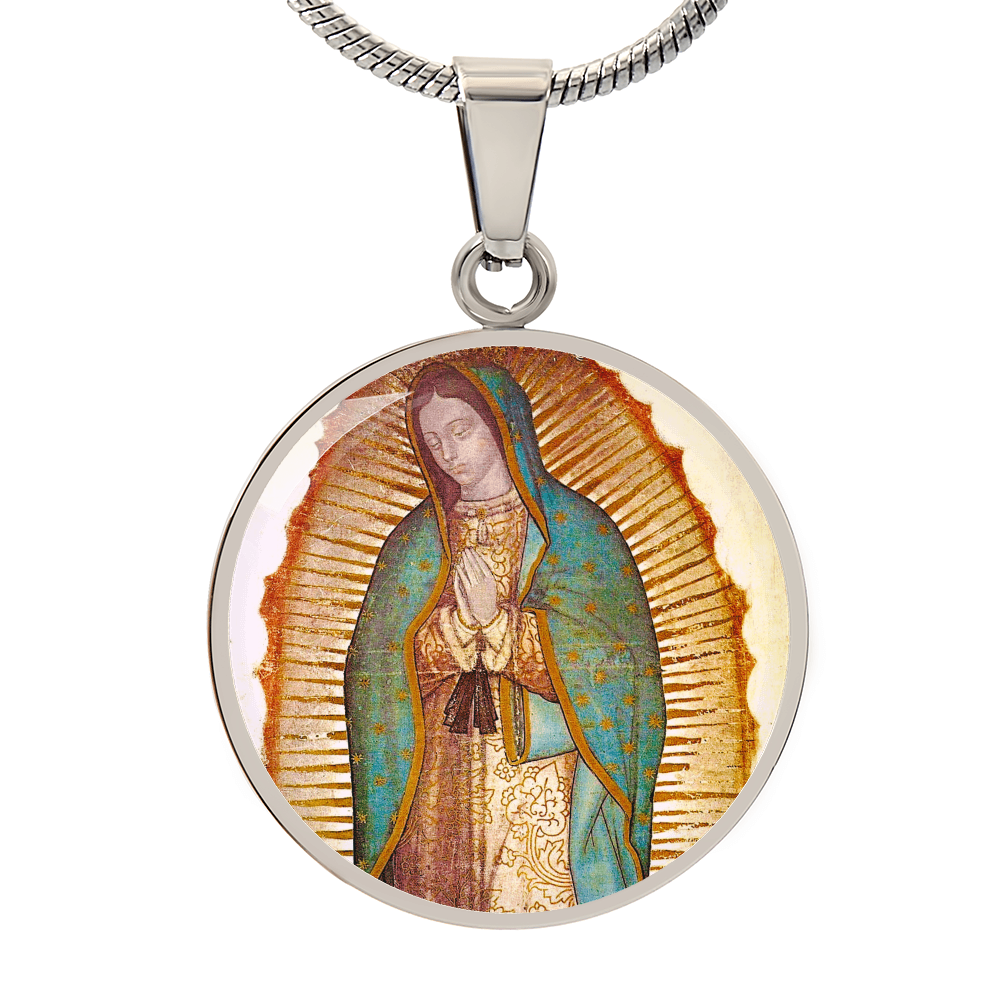 Our Lady of Guadalupe Round Necklace with Personalized Engraving