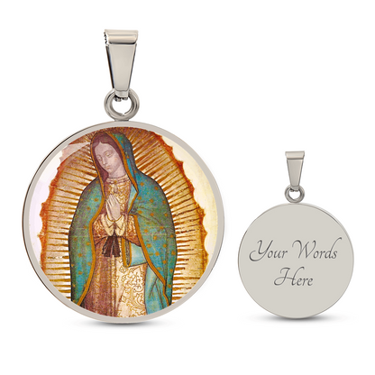 Our Lady of Guadalupe Round Necklace with Personalized Engraving