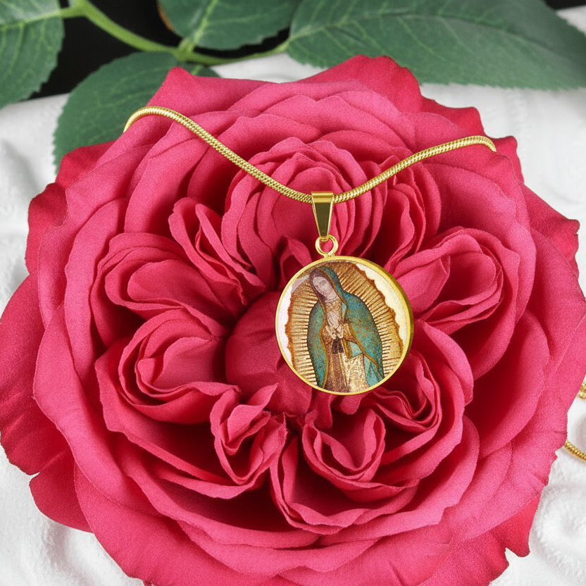 Our Lady of Guadalupe Round Necklace with Personalized Engraving