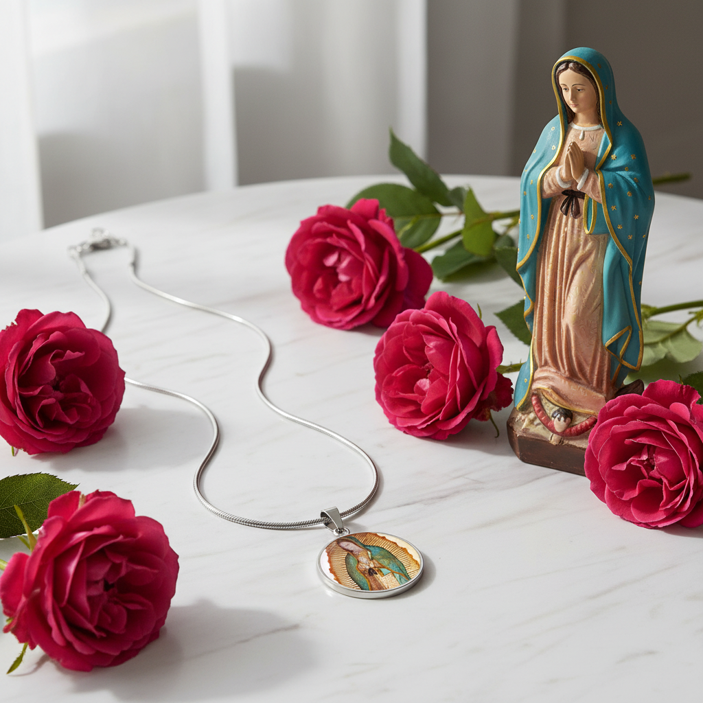 Our Lady of Guadalupe Round Necklace with Personalized Engraving