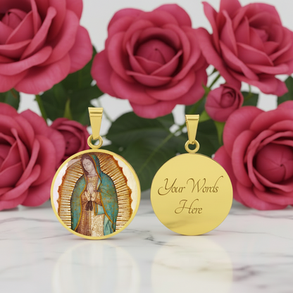 Our Lady of Guadalupe Round Necklace with Personalized Engraving