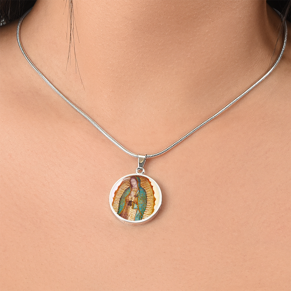 Our Lady of Guadalupe Round Necklace with Personalized Engraving