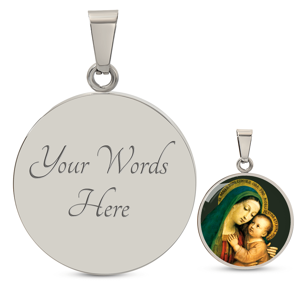 Our Lady of Good Counsel Round Necklace with Personalized Engraving