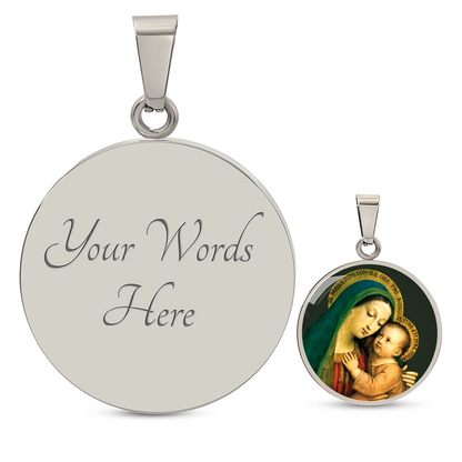 Our Lady of Good Counsel Round Necklace with Personalized Engraving