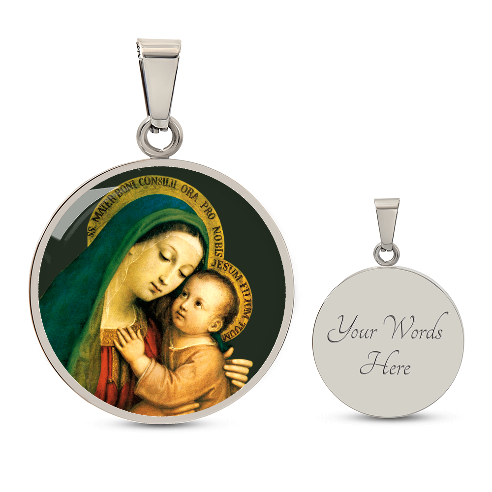 Our Lady of Good Counsel Round Necklace with Personalized Engraving