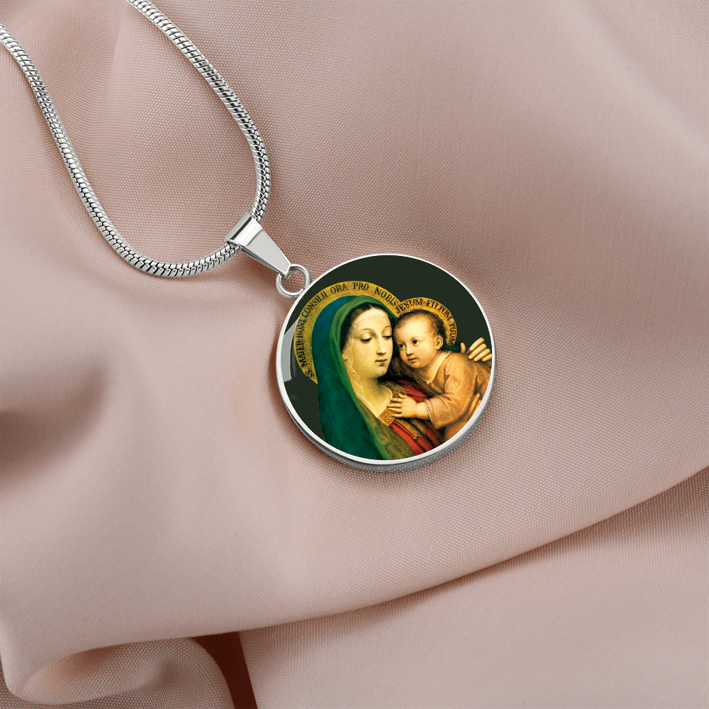Our Lady of Good Counsel Round Necklace with Personalized Engraving