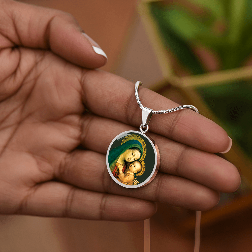 Our Lady of Good Counsel Round Necklace with Personalized Engraving