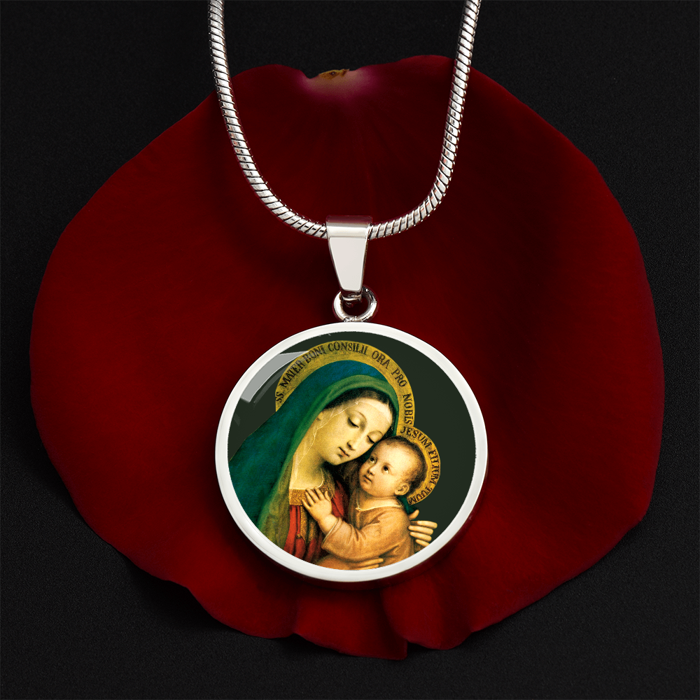 Our Lady of Good Counsel Round Necklace with Personalized Engraving