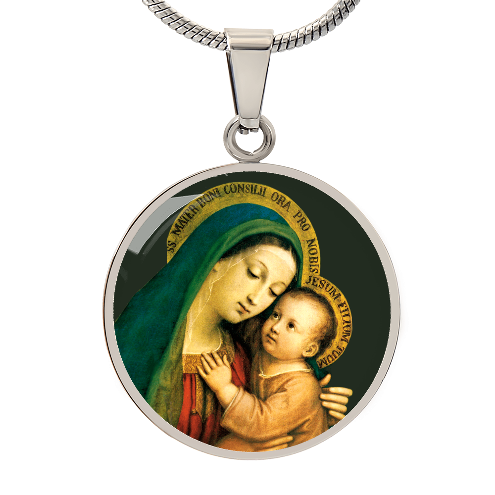 Our Lady of Good Counsel Round Necklace with Personalized Engraving