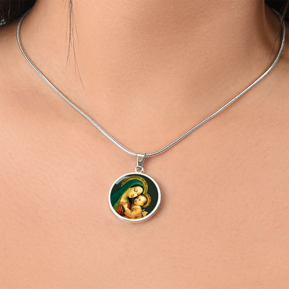 Our Lady of Good Counsel Round Necklace with Personalized Engraving