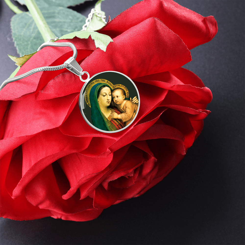 Our Lady of Good Counsel Round Necklace with Personalized Engraving