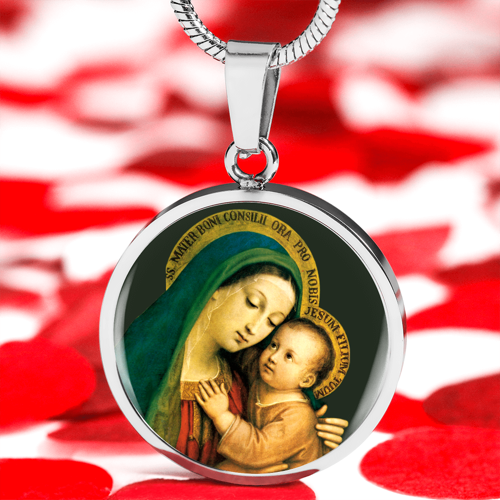 Our Lady of Good Counsel Round Necklace with Personalized Engraving